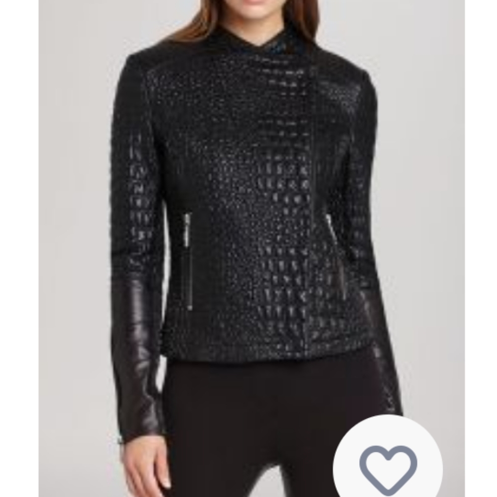 BCBGMaxAzria faux leather asymmetric moto biker quilted jacket